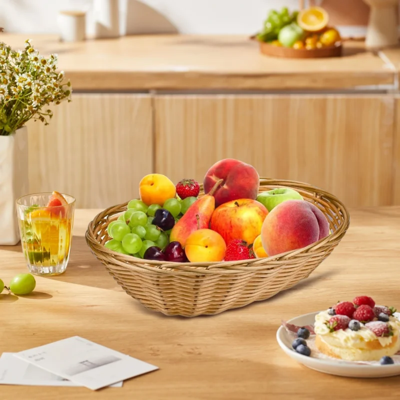 Oval Wicker Bread Basket Set for Food Serving, Storage and Kitchen Organization - Image 3
