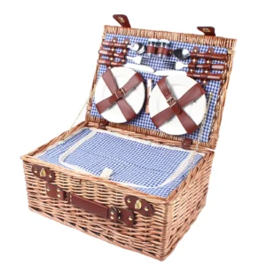 Large Natural Wicker Picnic Basket with Complete Utensil Set for 4 Person Outdoor Dining