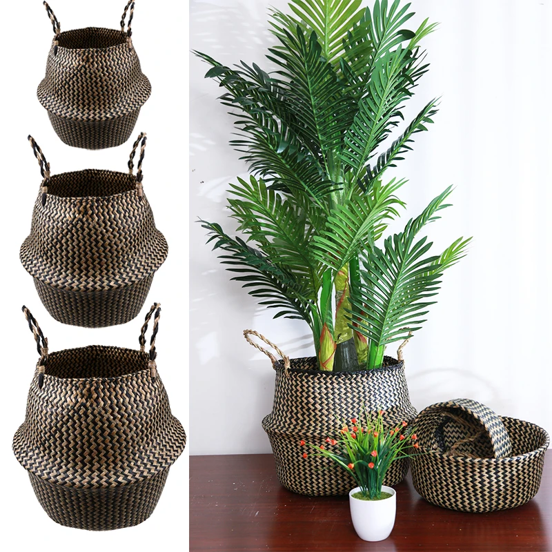 Large handcrafted natural wicker basket for outdoor storage and decorative use
