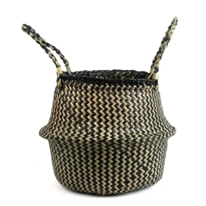 Handcrafted Natural Wicker Storage Basket with Handle for Home Organization and Plant Display