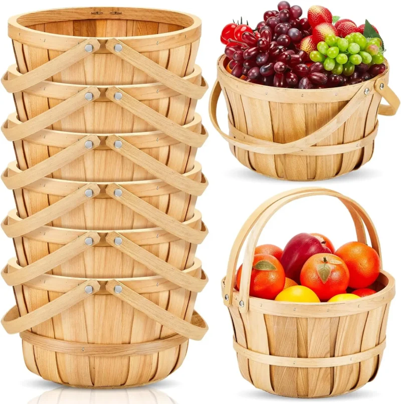Large Round Wicker Harvest Basket with Handle for Fruit Storage and Garden Collection - Image 7