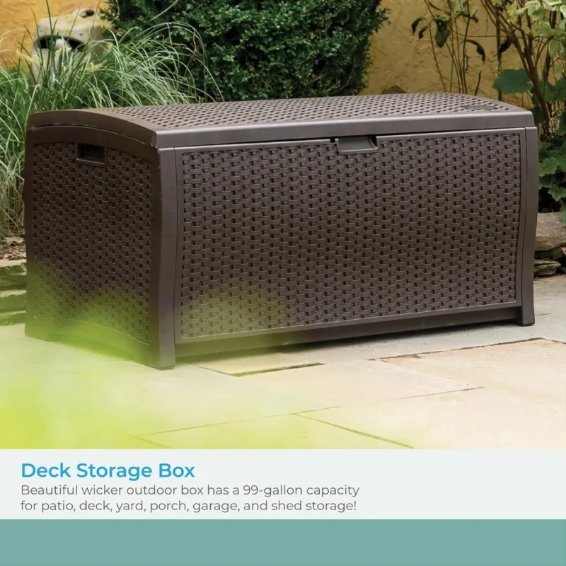 Extra Large 99-Gallon Wicker Resin Outdoor Storage Chest with Handles for Patio and Garden Organization - Image 4