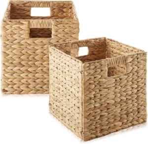 Handcrafted Water Hyacinth Storage Basket Cube with Collapsible Design for Home Organization and Decluttering