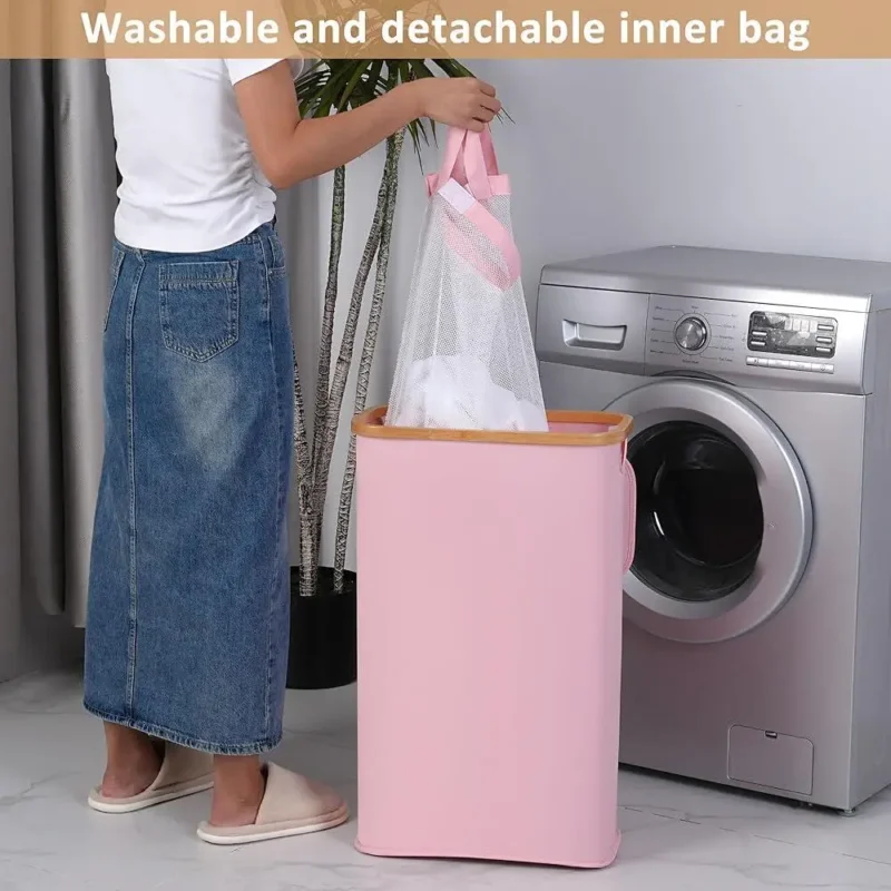 Slim Wicker Laundry Hamper with Lid and Handles for Narrow Spaces and Bathroom Storage - Image 6