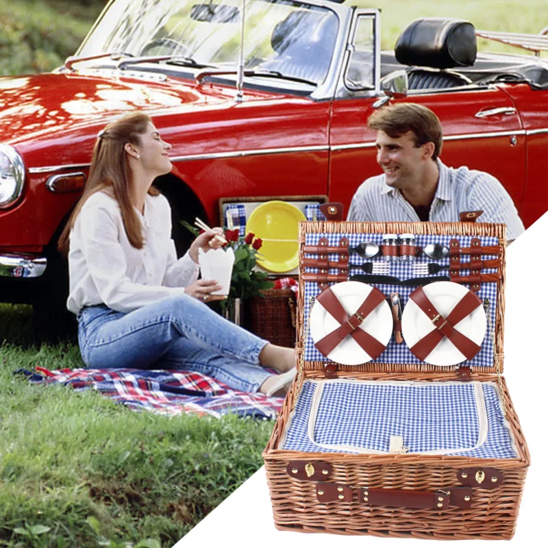 Deluxe 4-Person Wicker Picnic Basket Set with Insulation and Complete Dining Ware for Outdoor Adventures - Image 4