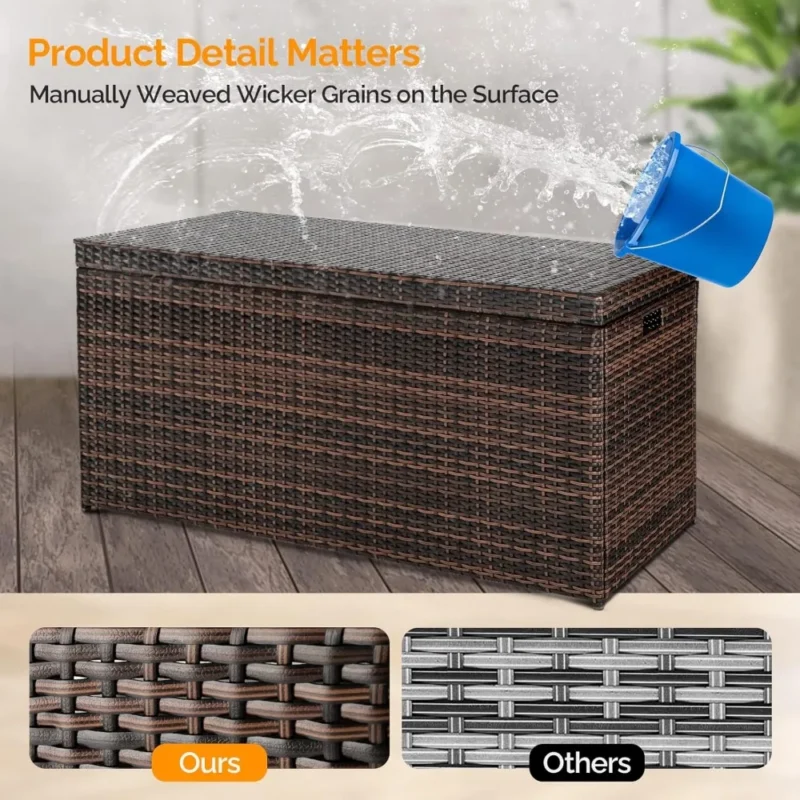 Large Brown Wicker Storage Bench with 132 Gallon Capacity for Patio and Indoor Organization - Image 4