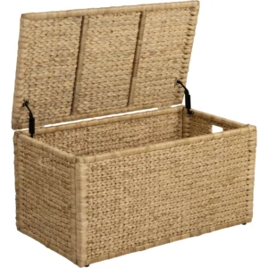 Large Natural Water Hyacinth Storage Trunk with Metal Frame for Home Organization