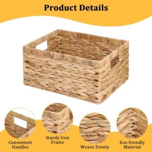 Versatile 3-Pack Woven Storage Basket Set with Large Wicker Bins and Water Hyacinth Containers for Home Organization
