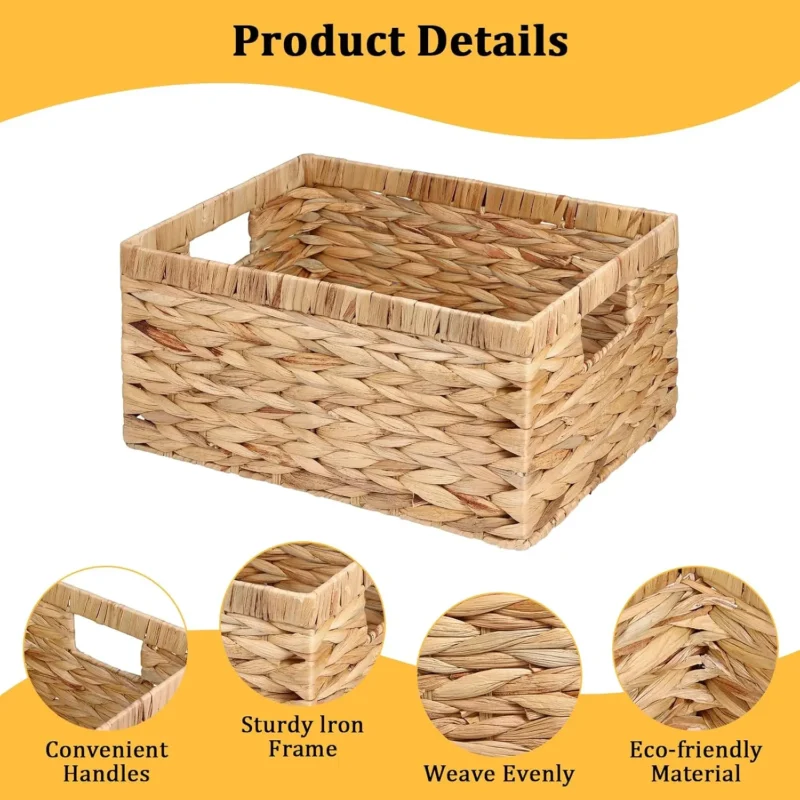 Versatile 3-Pack Woven Storage Basket Set with Large Wicker Bins and Water Hyacinth Containers for Home Organization