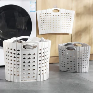 Foldable Plastic Laundry Hamper with Handles for Wall-Mounted or Portable Storage
