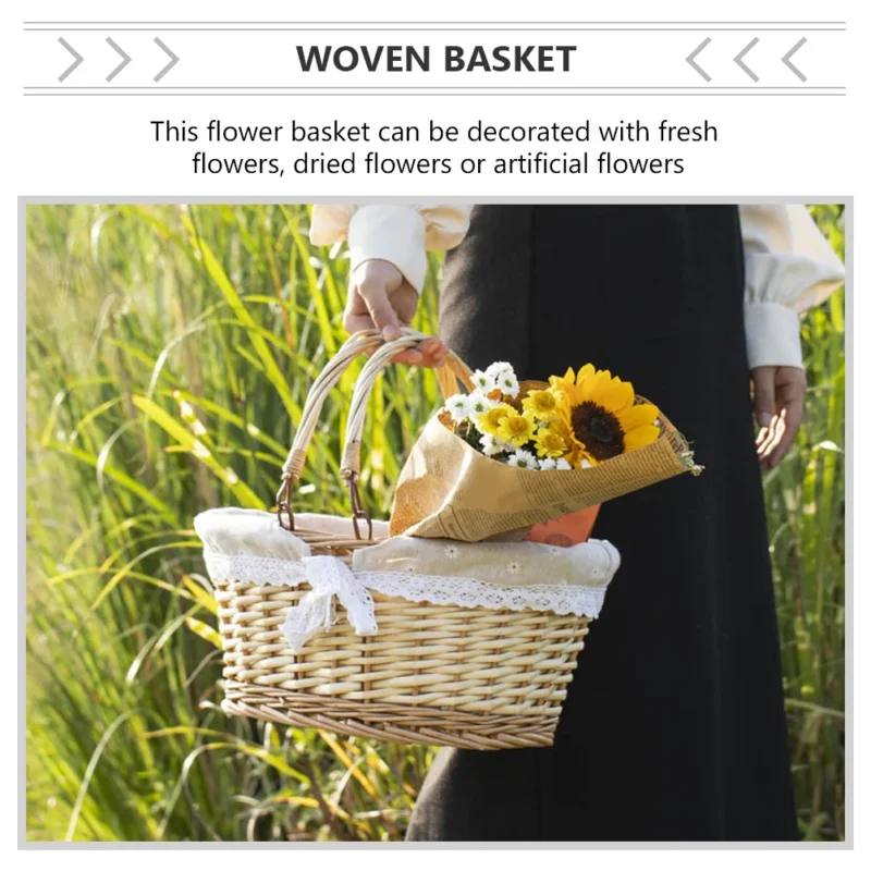Handcrafted Willow Wicker Flower Basket with Handle for Wedding Ceremonies and Home Decor - Image 6