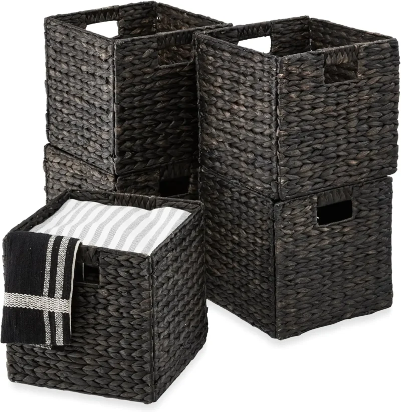Round White Water Hyacinth Storage Baskets Set of 5 with Handles for Home Organization - Image 7