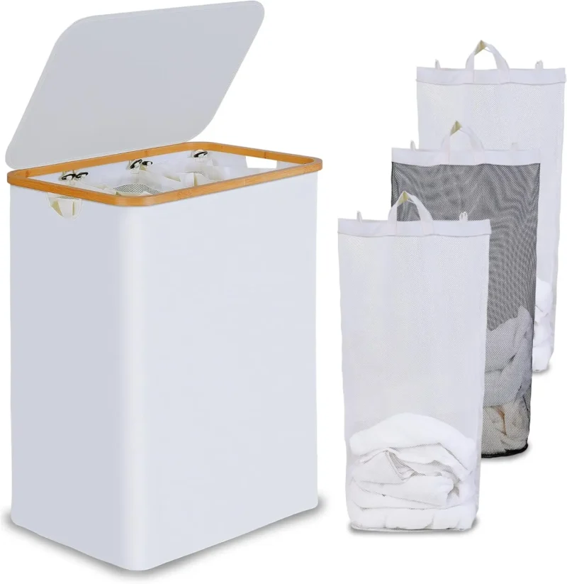 Double Woven Laundry Hamper with Lid and Removable Bags for Bathroom and Bedroom Organization - Image 7