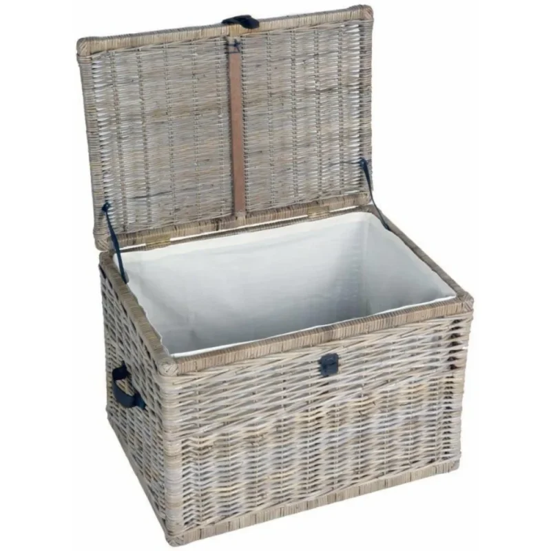 Large Rectangular Natural Rattan Wicker Storage Trunk with Lid and Handles for Blankets and Home Organization - Image 2