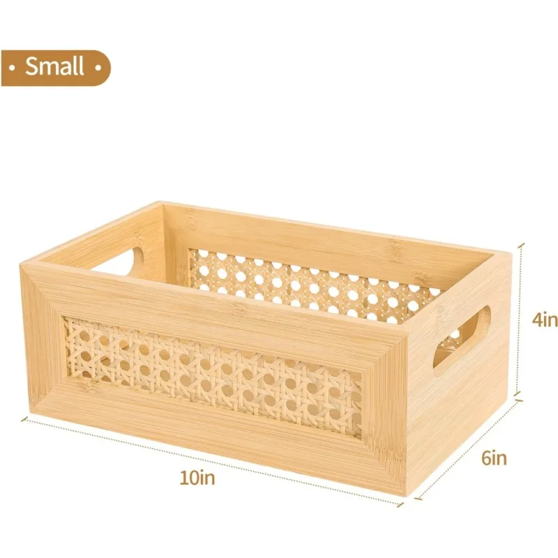 Handcrafted Natural Rattan Storage Basket with Wooden Frame and Handles for Home Organization - Image 3