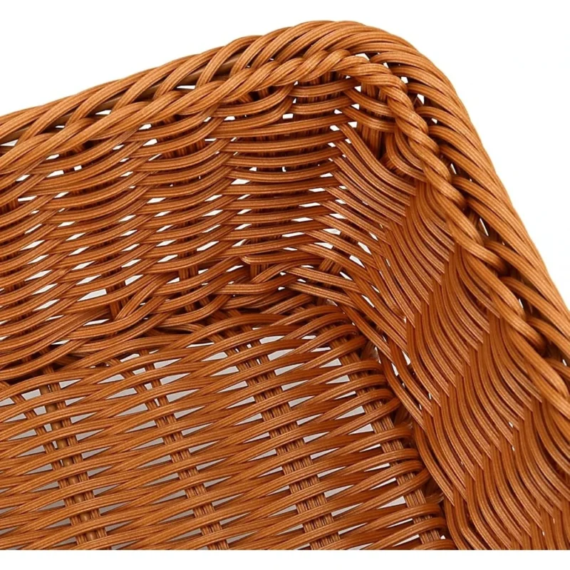 Rectangular Natural Poly-Wicker Bread Baskets Set of 3 with Handles for Food Serving and Kitchen Organization - Image 5