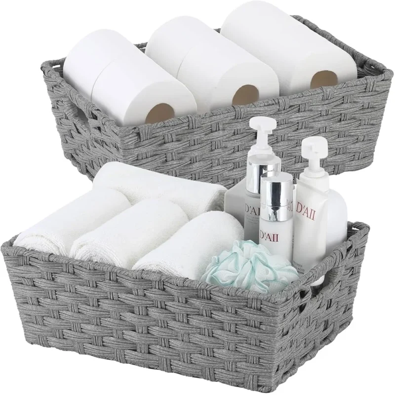 Large Wicker Storage Baskets Set with Metal Frame for Home Organization and Laundry - Image 2