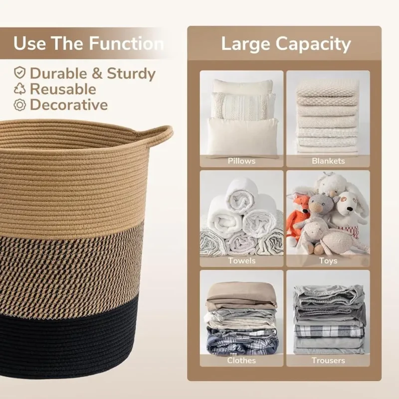 Large Jute Rope Woven Laundry Hamper with Soft Handles for Bedroom Storage and Organization - Image 6