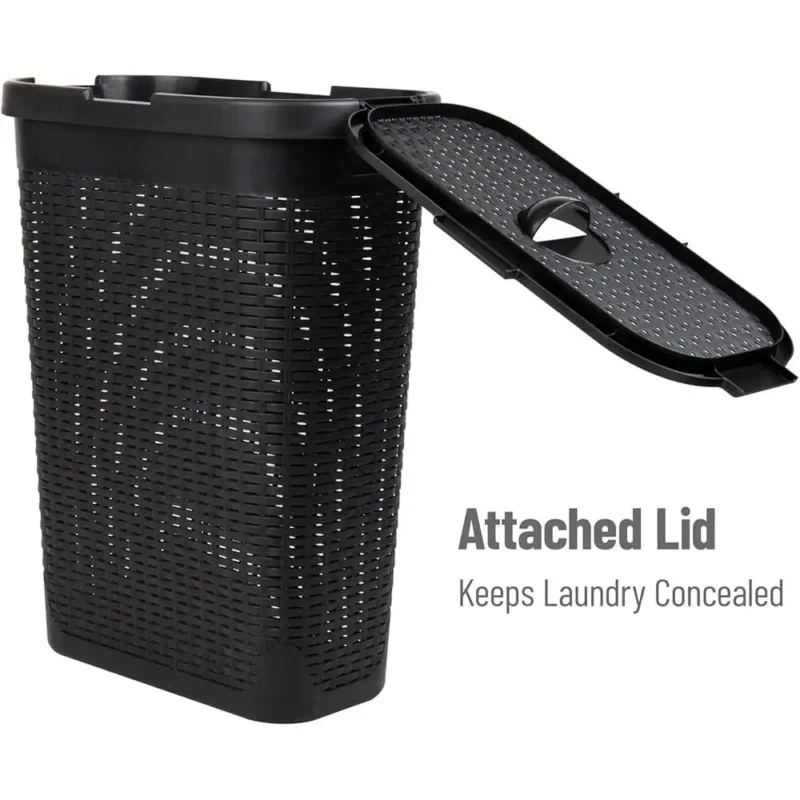 Slim 40L Wicker Laundry Hamper with Lid and Cut-out Handles for Bathroom and Bedroom Storage - Image 6