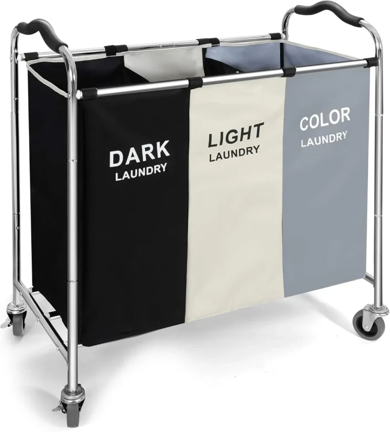 Extra Large Wheeled Laundry Hamper with Triple Sorting Compartments for Bedroom and Dorm Organization - Image 10