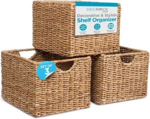 Handwoven Abaca Seagrass Storage Baskets with Handles for Shelf Organization and Living Room Storage