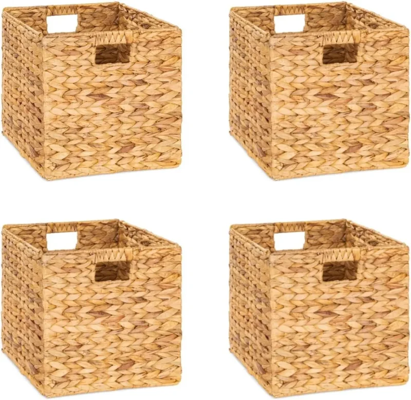 Natural Wicker Storage Baskets 10.5 Inch Square with Handles for Shelf Organization Bedroom Storage - Image 8