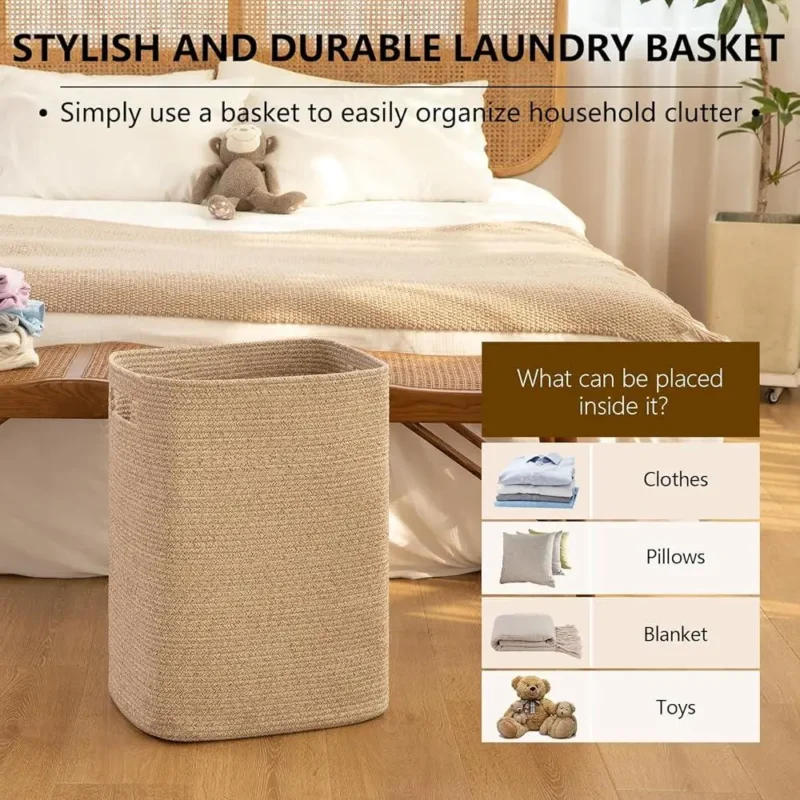 Large Rectangular Cotton Laundry Hamper with Handles for Clothes and Toy Storage - Image 6
