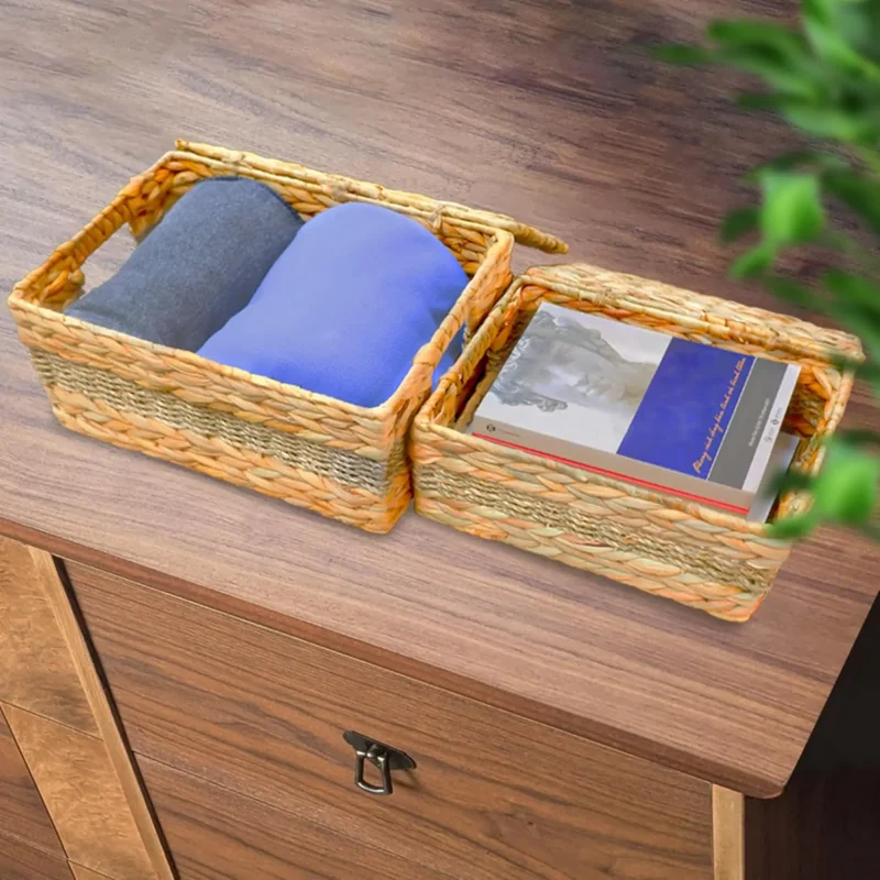 Natural Water Hyacinth Storage Baskets with Lids - Set of 3 Rectangular Organizers for Home Organization - Image 6