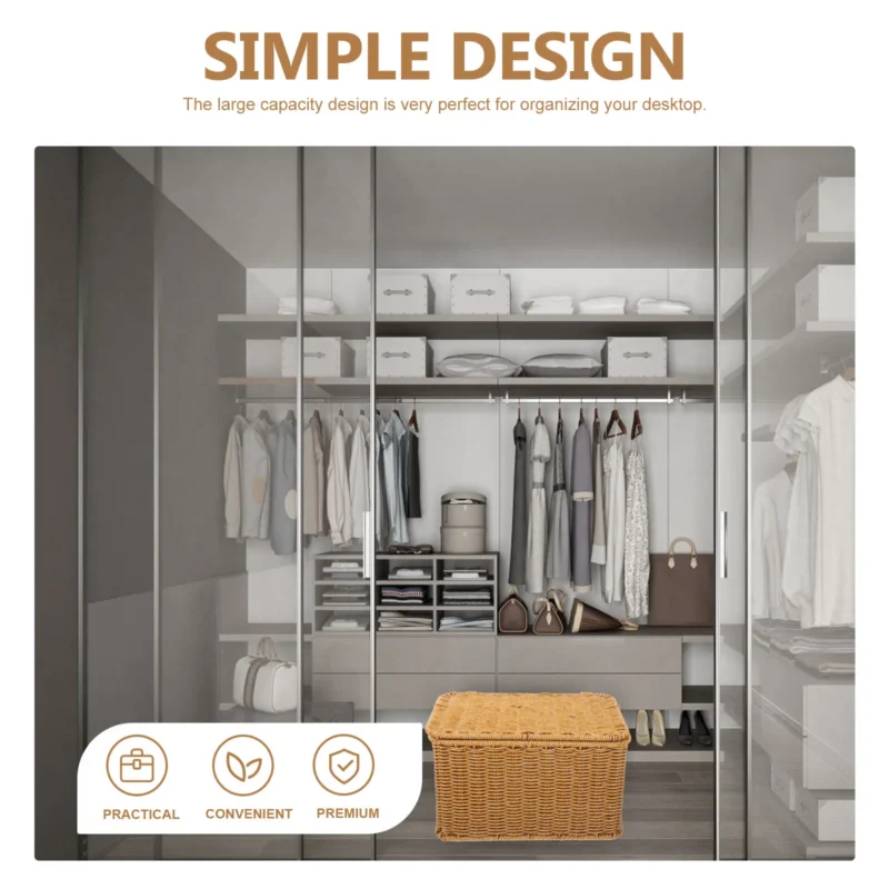 Large Natural Rattan Storage Basket with Lid for Home Organization and Clothing Storage - Image 5