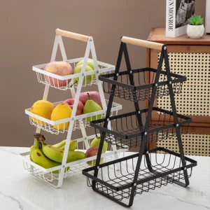 3-Tier Collapsible Mesh Hanging Storage Basket for Kitchen Fruit and Snacks Organization