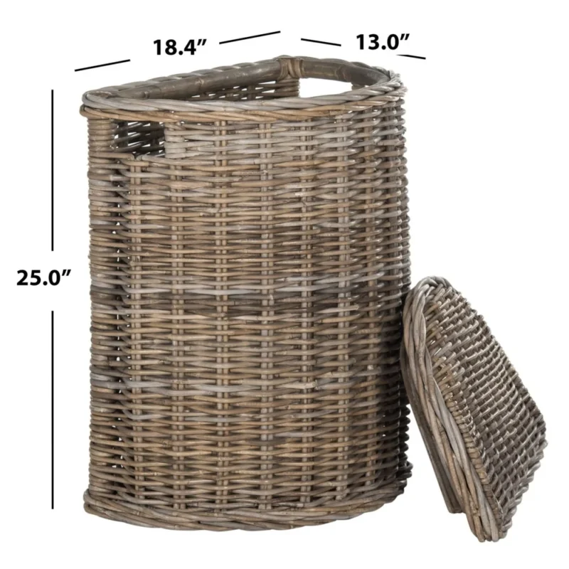 Nautical Wicker Laundry Hamper with Lid and Cotton Liner for Bathroom Storage Organization - Image 3