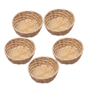 Natural Woven Bamboo Storage Basket Set of 5 with Handles for Kitchen Organization and Gift Giving