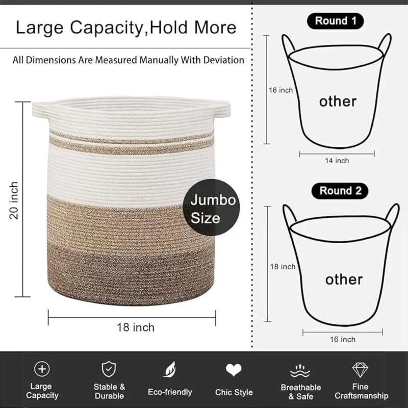 Large Collapsible Woven Storage Basket with Handles for Laundry Toys Blankets - Image 6