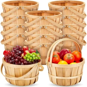 Large Round Wicker Harvest Basket with Handle for Fruit Storage and Garden Collection