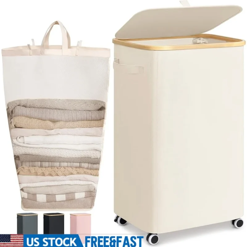 Large Wheeled Laundry Hamper with Collapsible Design and Removable Liner for Home Organization