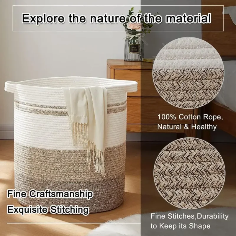Large Collapsible Woven Storage Basket with Handles for Laundry Toys Blankets - Image 4