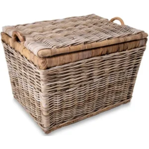 Rectangular Natural Rattan Storage Basket with Lift-Off Lid for Home Organization