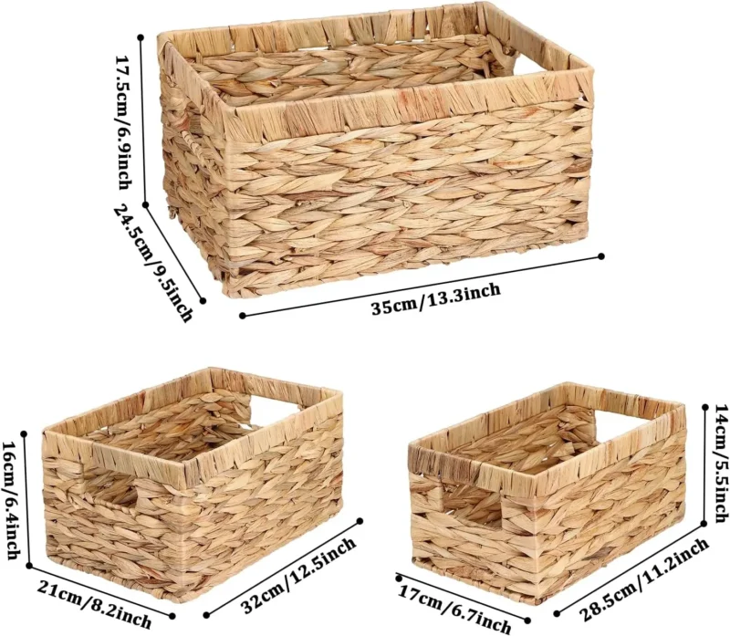 Versatile 3-Pack Woven Storage Basket Set with Large Wicker Bins and Water Hyacinth Containers for Home Organization - Image 3