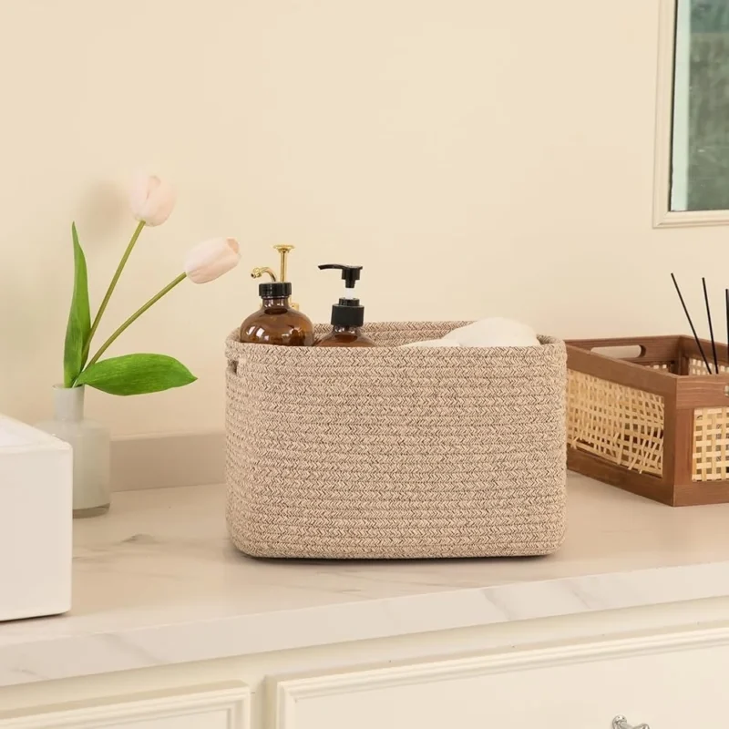 4-Pack Cotton Rope Storage Baskets with Handles for Home Organization Cube Storage Bins - Image 3