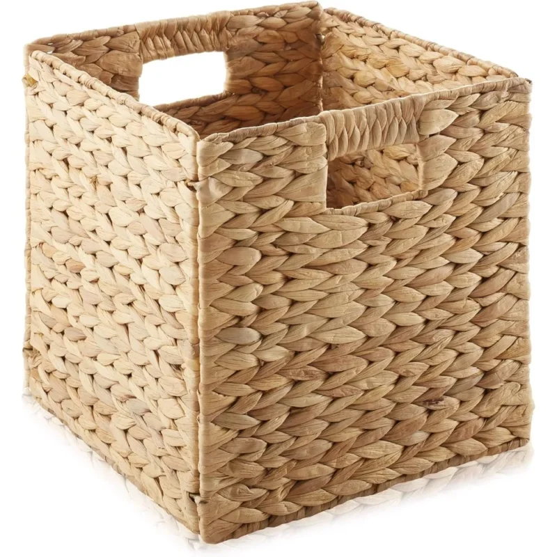 Handwoven Water Hyacinth Storage Basket Set with 6 Collapsible Cubes for Home Organization and Bathroom Storage - Image 4