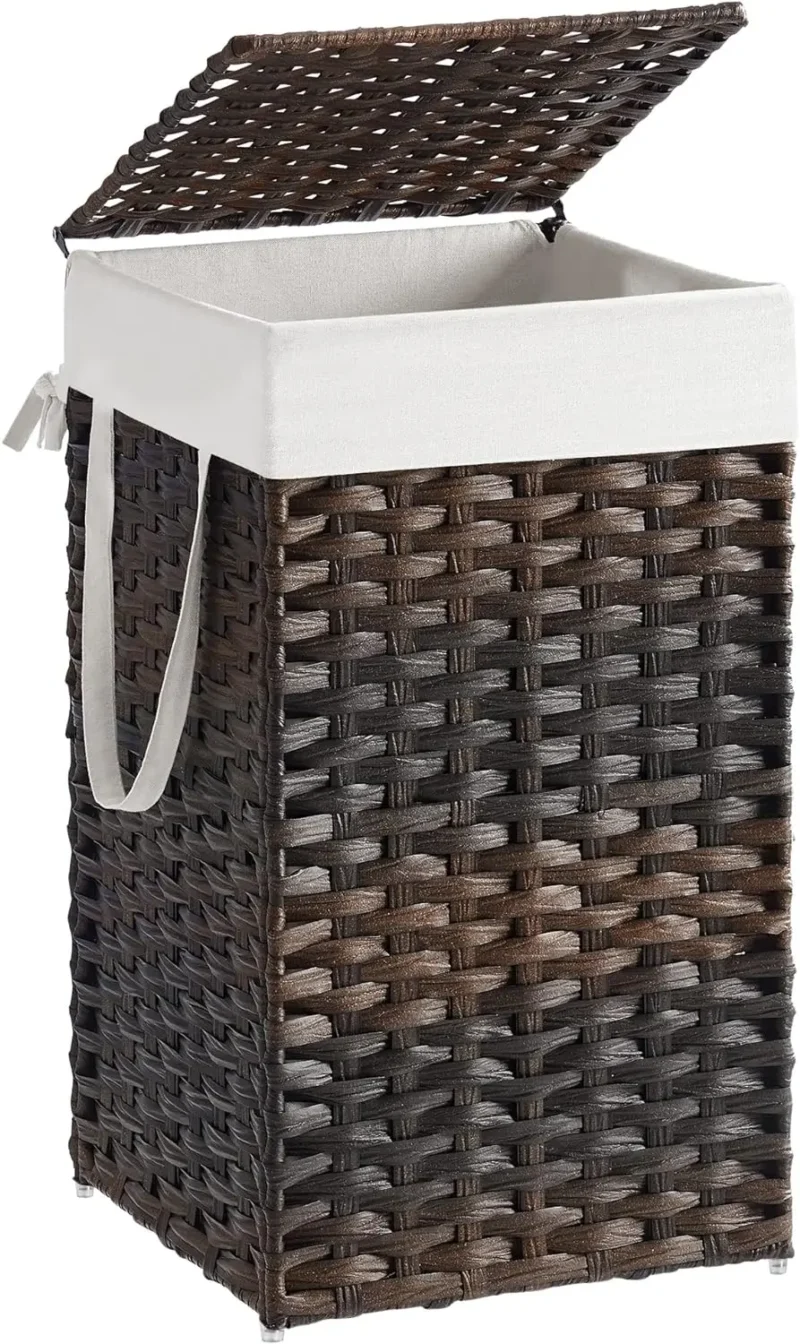 Large Synthetic Rattan Laundry Hamper with Lid and Handles for Bathroom Organization - Image 11