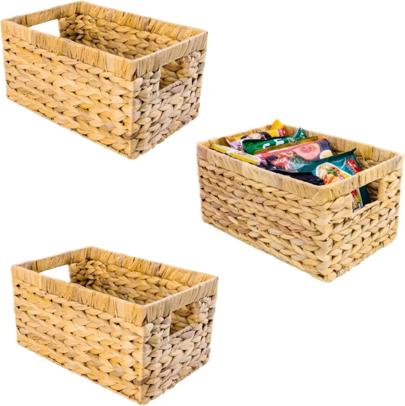 Handcrafted Water Hyacinth Wicker Storage Baskets with Handles for Shelves and Home Organization - Image 7