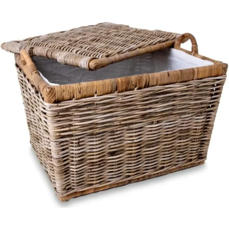 Rectangular Natural Rattan Storage Basket with Lift-Off Lid for Home Organization - Image 2