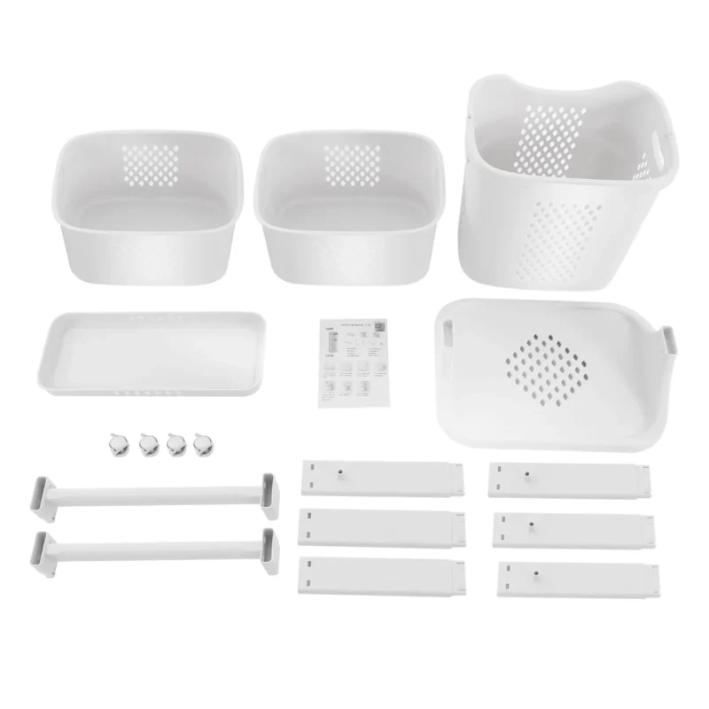 Large White Rolling Wicker Laundry Hamper with Compartments for Bedroom and Dormitory Storage - Image 6