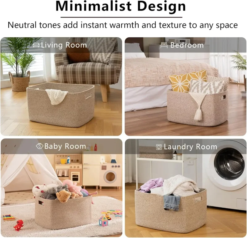 Large Cotton Rope Woven Storage Basket with Handle for Blankets and Home Organization - Image 5