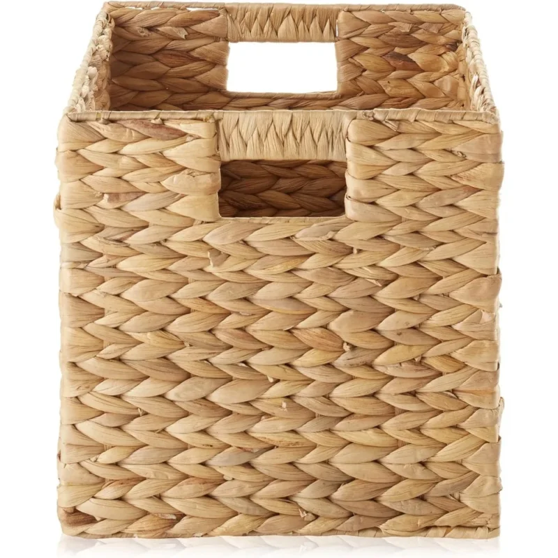 Handwoven Water Hyacinth Storage Basket Set with 6 Collapsible Cubes for Home Organization and Bathroom Storage - Image 5
