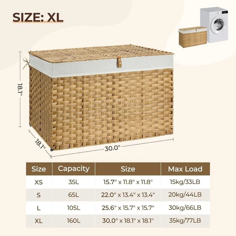 Large Handwoven Wicker Storage Basket with Lid and Cotton Liner for Home Organization - Image 4