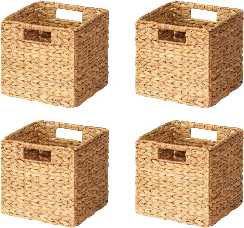 Large Water Hyacinth Woven Storage Basket with Handles for Home Organization and Shelf Storage - Image 7