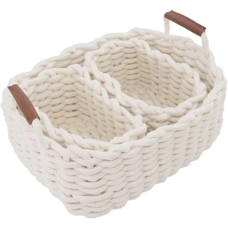Large Handcrafted Cotton Rope Storage Basket with Handles for Home Organization and Nursery Storage - Image 2