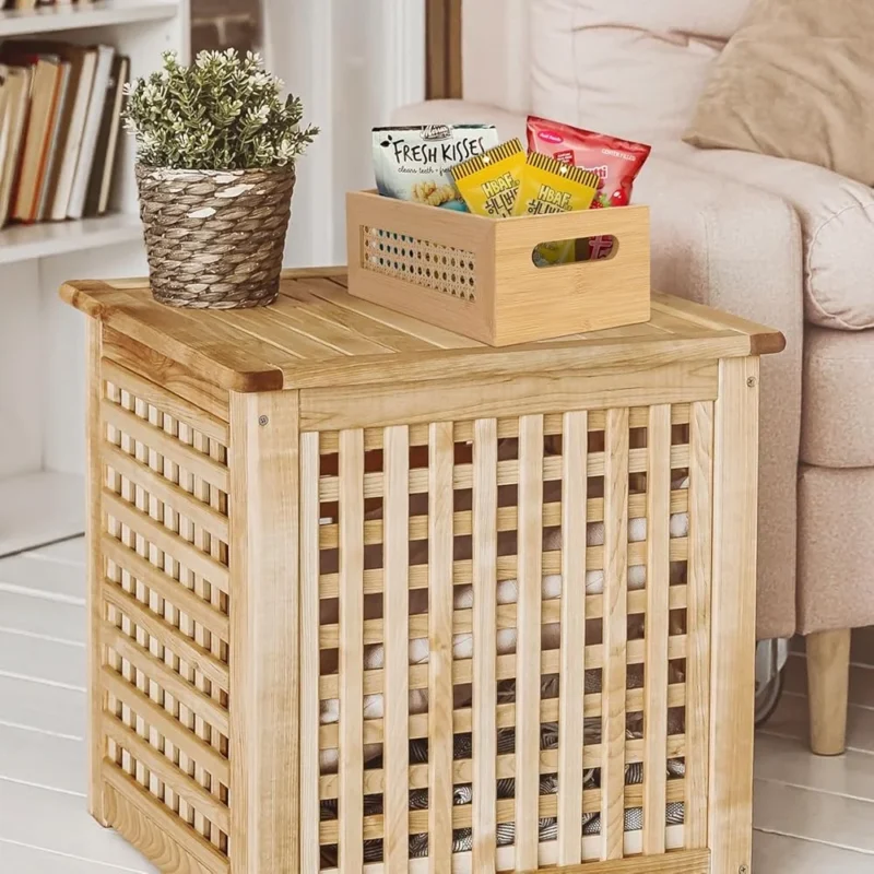 Handcrafted Natural Rattan Storage Basket with Wooden Frame and Handles for Home Organization - Image 6